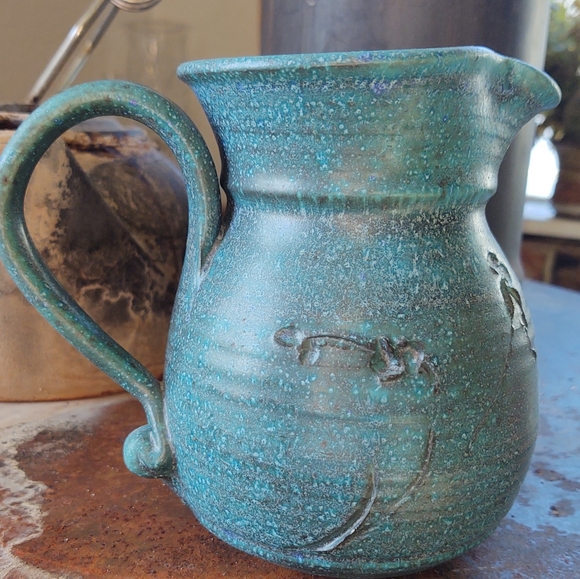 Pottery Pitcher Clay Ceramic Water Coffee Glazed Blue Semi gloss finsh - Picture 6 of 7